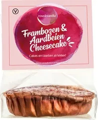 Cheesecake framboos-aardbei glutenvrij & vegan (diepvries)